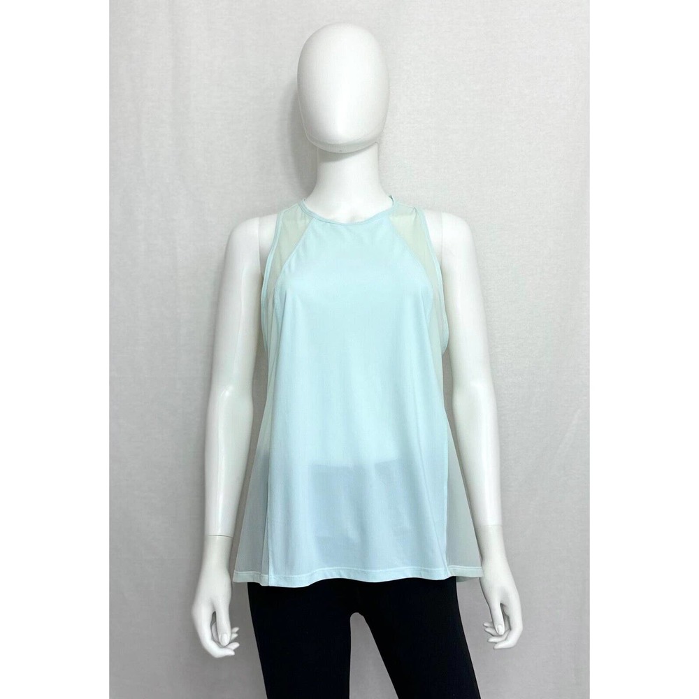 Athleta Tank Top Womens Medium Aquamarine Racerback Hi Low Crew Neck Logo